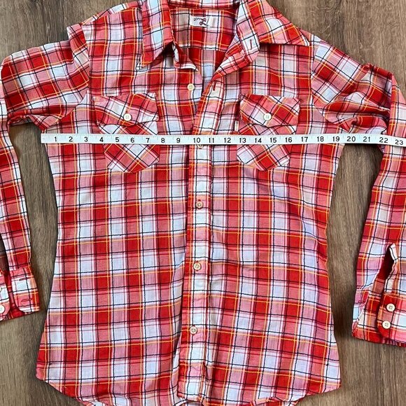 Levi's Vintage 70s Red Plaid Button Down Shirt - Picture 7 of 16